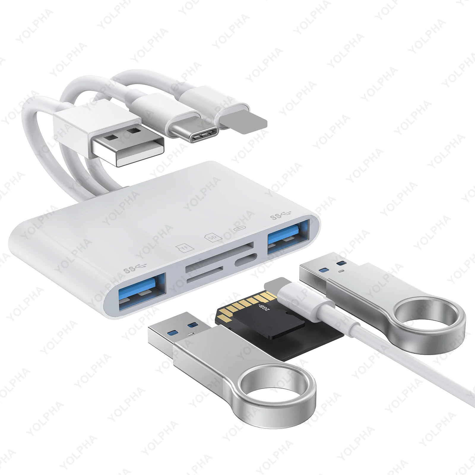 Универсальная док-станция USB-концентратора USB C — SD TF Устройство чтения карт памяти OTG Кабель Адаптер камеры Type-C на 3,5 мм для iPhone iPad ПК (art.: 3920ca6579783) - 3920ca6579783