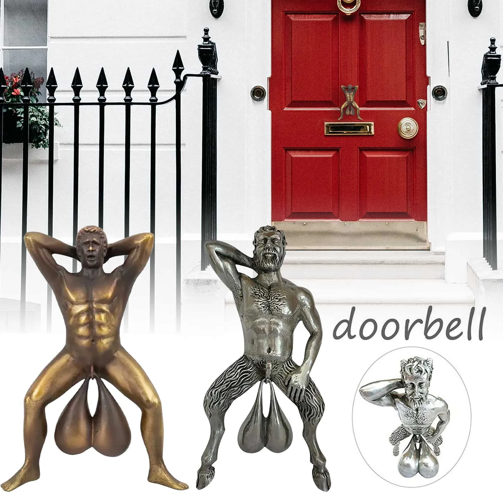 

Creative Manly Balls Door Knocker Ornament Home Decor Funny Resin Knocking Doorbell Hanging Miniature Figurine Outdoor Garden
