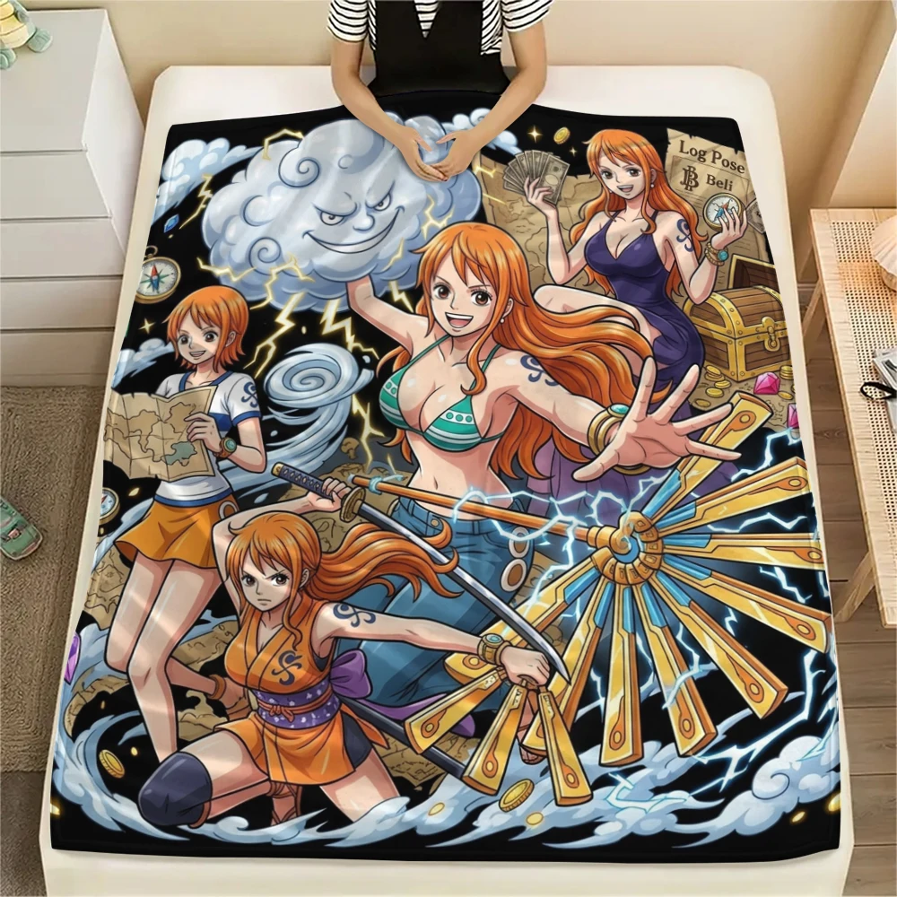 Фото Фланелевое одеяло с принтом One Piece, модный принт, подходит для кровати, дивана, спальни, стула, пикника, путешествий -HE65 №4
