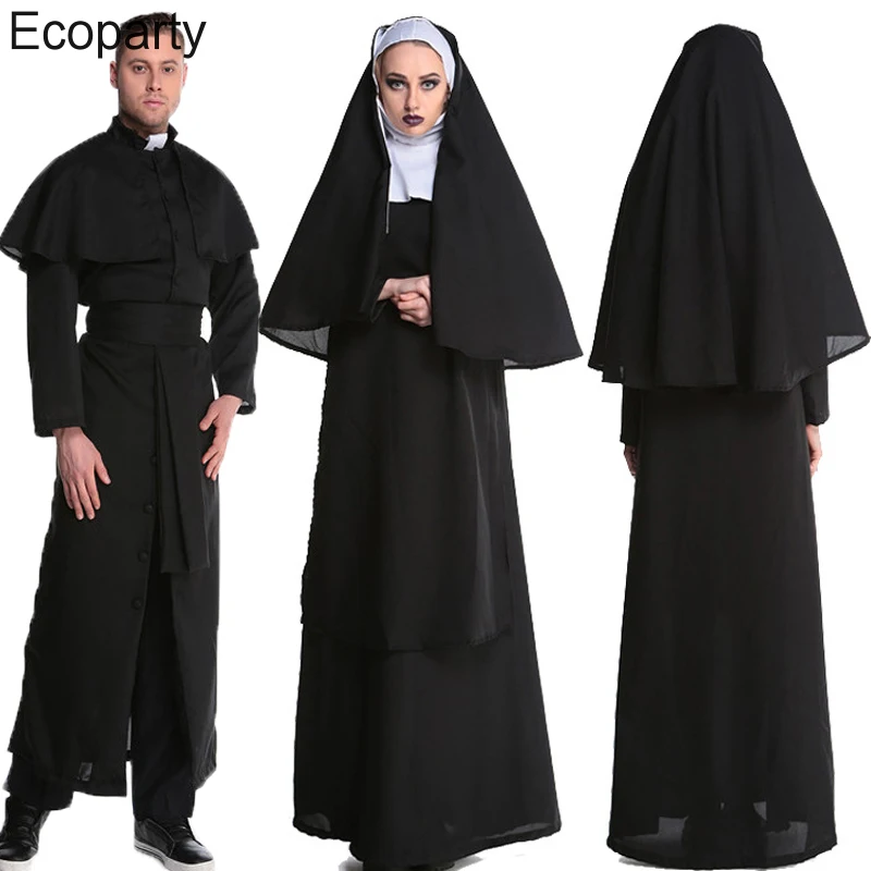 

Костюм принцессы священника монахии на Хэллоуин для мужчин и женщин, униформа монастыря Марии черного зла, костюм Пурим, карнавальные костюмы для вечерние