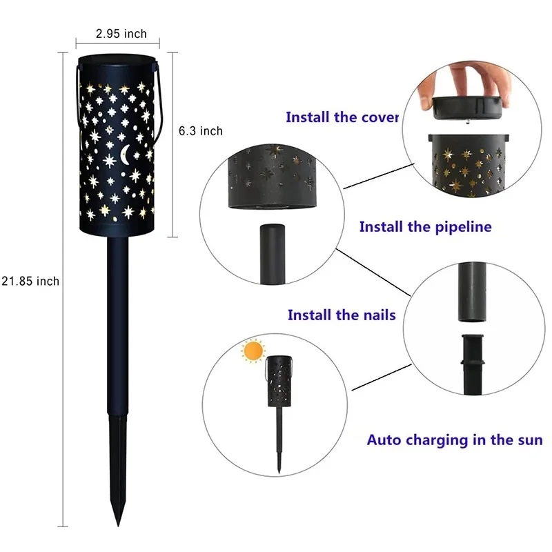 Солнечная полая лампа водонепроницаемая проекционная из кованого железа