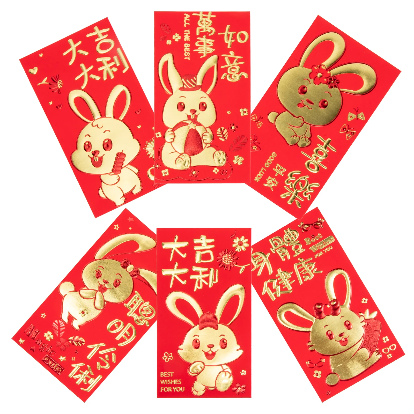

30pcs 2023 Rabbit New Year Cartoon Red Envelope Red Envelopes with 6 Patterns Spring Festival Cartoon Red Packets Money Bags