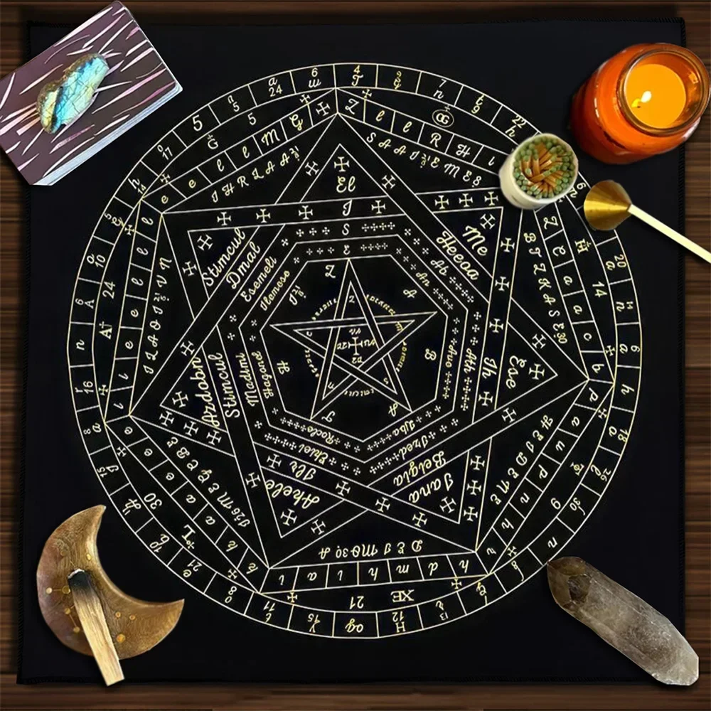 Фото Скатерть с картами Таро Sigillum Dei Aemeth Колесо зодиака Астрологическая диаграмма Алтарная ткань Таро Распространенная ткань Коврик для игровых карт №5