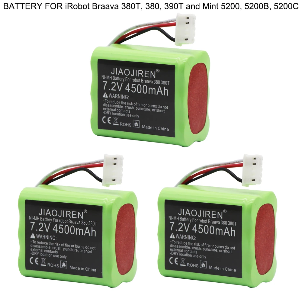 4500mAh Battery for iRobot Braava 380T, 380, 390T and Mint 5200, 5200B, 5200C vacuum cleaner sweeping robot 7.2V NIMH Battery