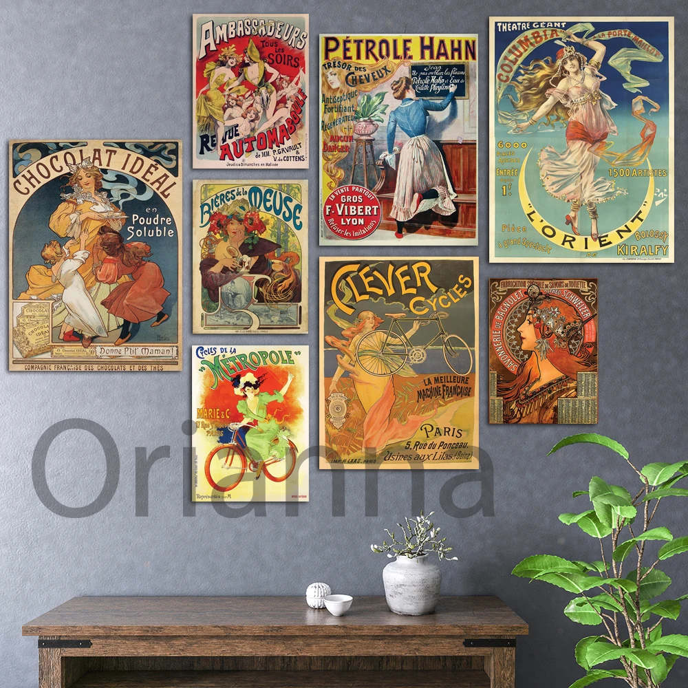 

Vintage French Art Nouveau Bohemian Poster Prints Wall Art Canvas Painting Hd Modular Pictures Home Decor Cuadros
