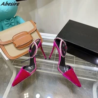 pink pumps new pointy toe crystal sandals ankle buckle cover heel women stilettos high heel sandals summer shoes for women pumps