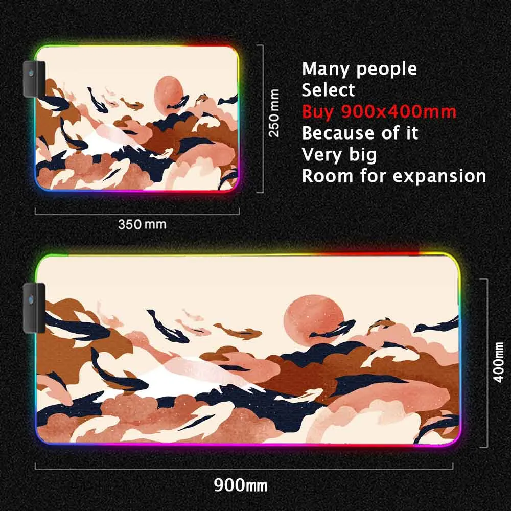 

Japan Great Waves RGB Gaming Mouse Pad Large Colorful Luminous for PC Computer Desktop 14 Colors LED Light Desk Mat Keyboard Pad