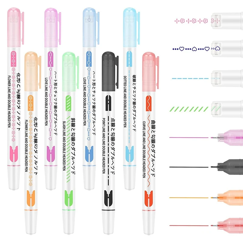 

8 Piece Curve Pen Set Dual Tip Linear Color Pens For Diary Paper Companion Gel Pens 8 Colors Shape Gel Pens