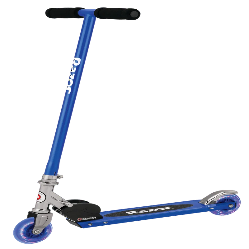 

S Folding Kick Scooter with Light-Up Wheel - Blue, Ages 5+ and Riders Up to 110 lbs