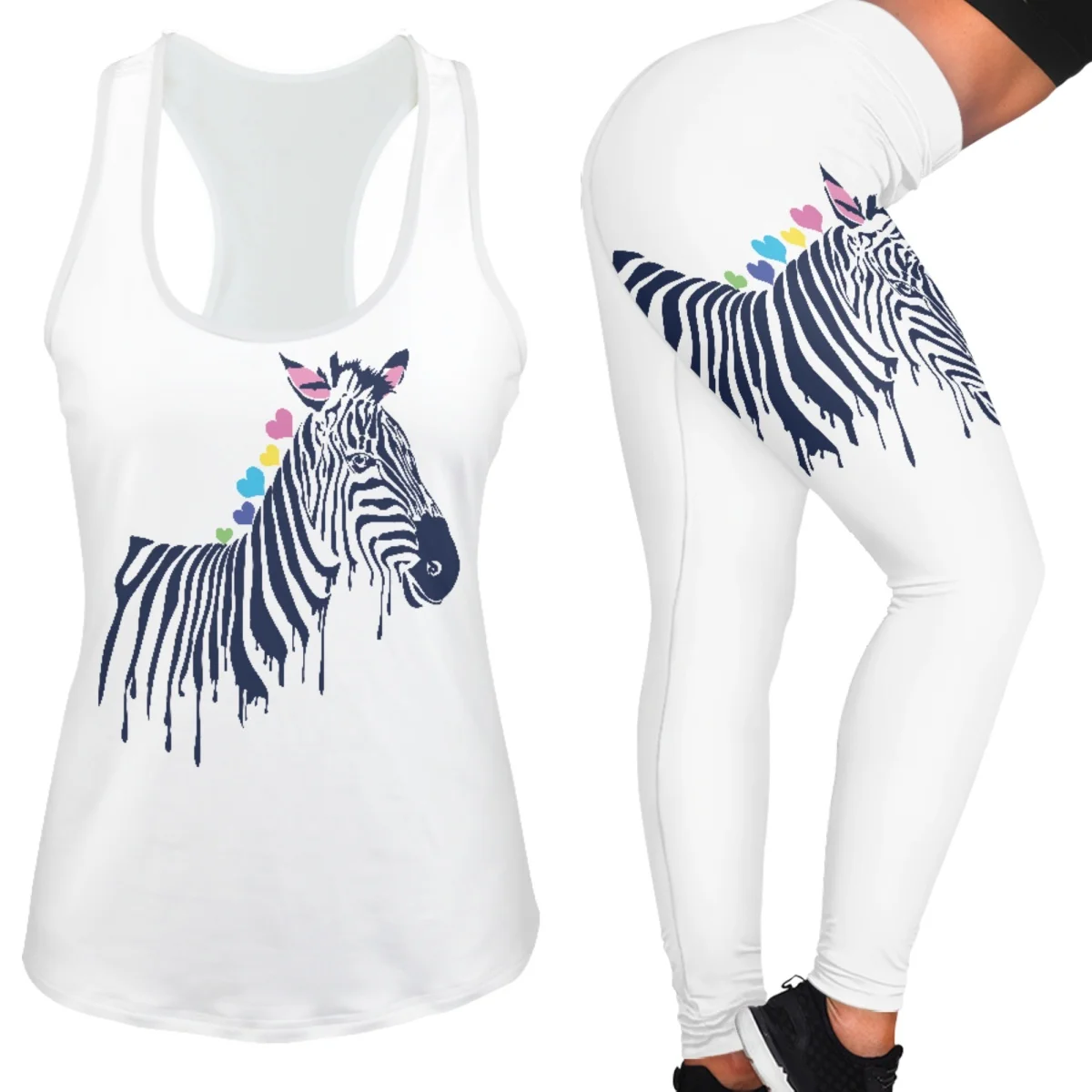 

New Cartoon Zebra Cute Pattern Athletic Vest Set Women's Athletic Running Yoga Pants Casual Clothing Soft Sweatpants Gym Suit