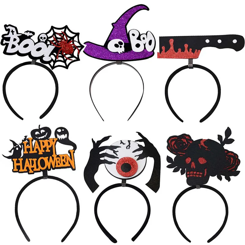 

Kid Halloween Headband Decor Fancy Witch Hat Ghost Skull Headwear Headbands for Children Adult Halloween Cosplay Party Prop Gift