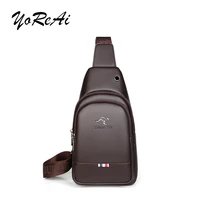 yoreai new mens pu waterproof chest bag fashion casual business briefcase soft leather headphone hole black storage package