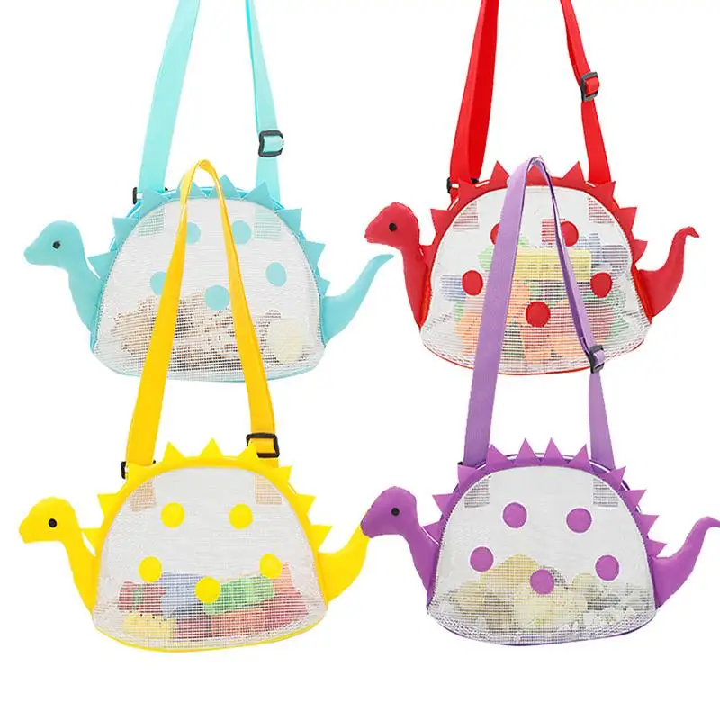 

4 Pcs Colorful Mesh Beach Bag Sea For Kids Dinosaur Sea Shell Bag Beach Toys Storage Bag Adjustable Small Mesh Bag With Zipper
