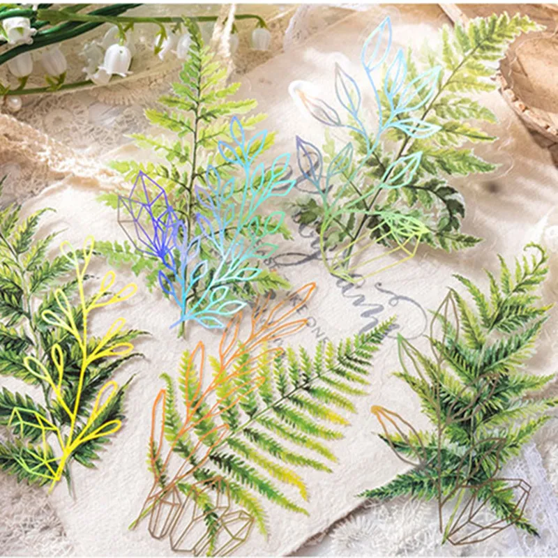 

10pcs Vintage Large Size Fern Plant Sticker PET Transparent DIy Scrapbooking Journal Album Diary Plan Gift Decoration Sticker