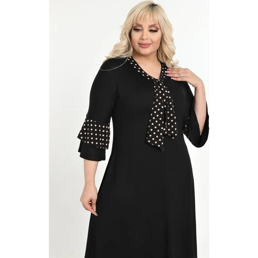 

Женское черное платье Dorlie кофейного цвета в горошек, желтое платье большого размера