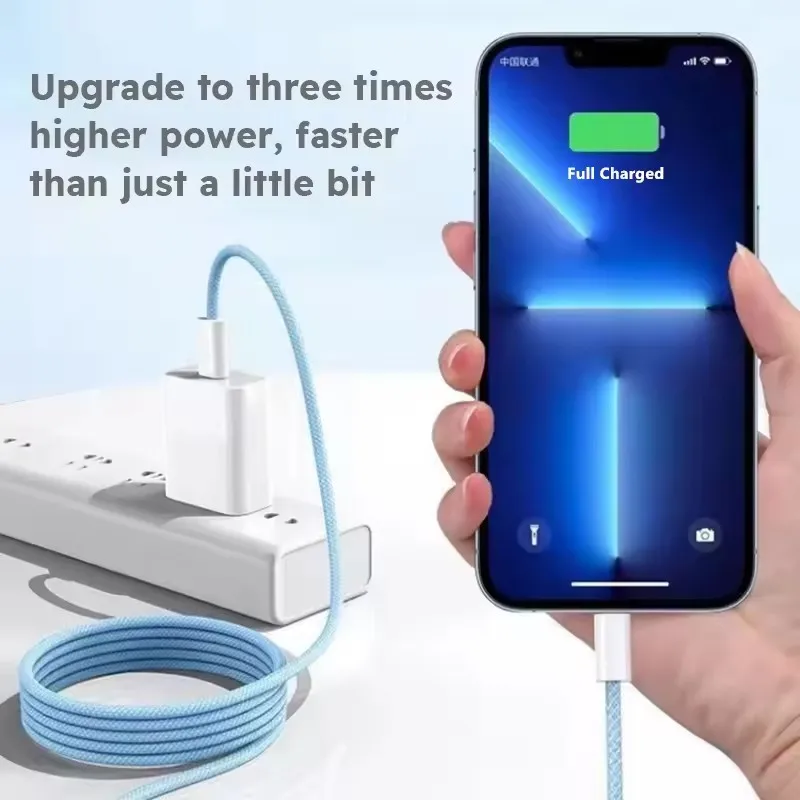 Кабель для быстрой зарядки PD 35W с плетеным корпусом для iPhone 11, 12, 13 mini, 14 Pro Max, X, XR, XS Max, 7, 8 Plus, USB-C, 1м, 2м (art.: 3920da5de03ee) - 3920da5de03ee