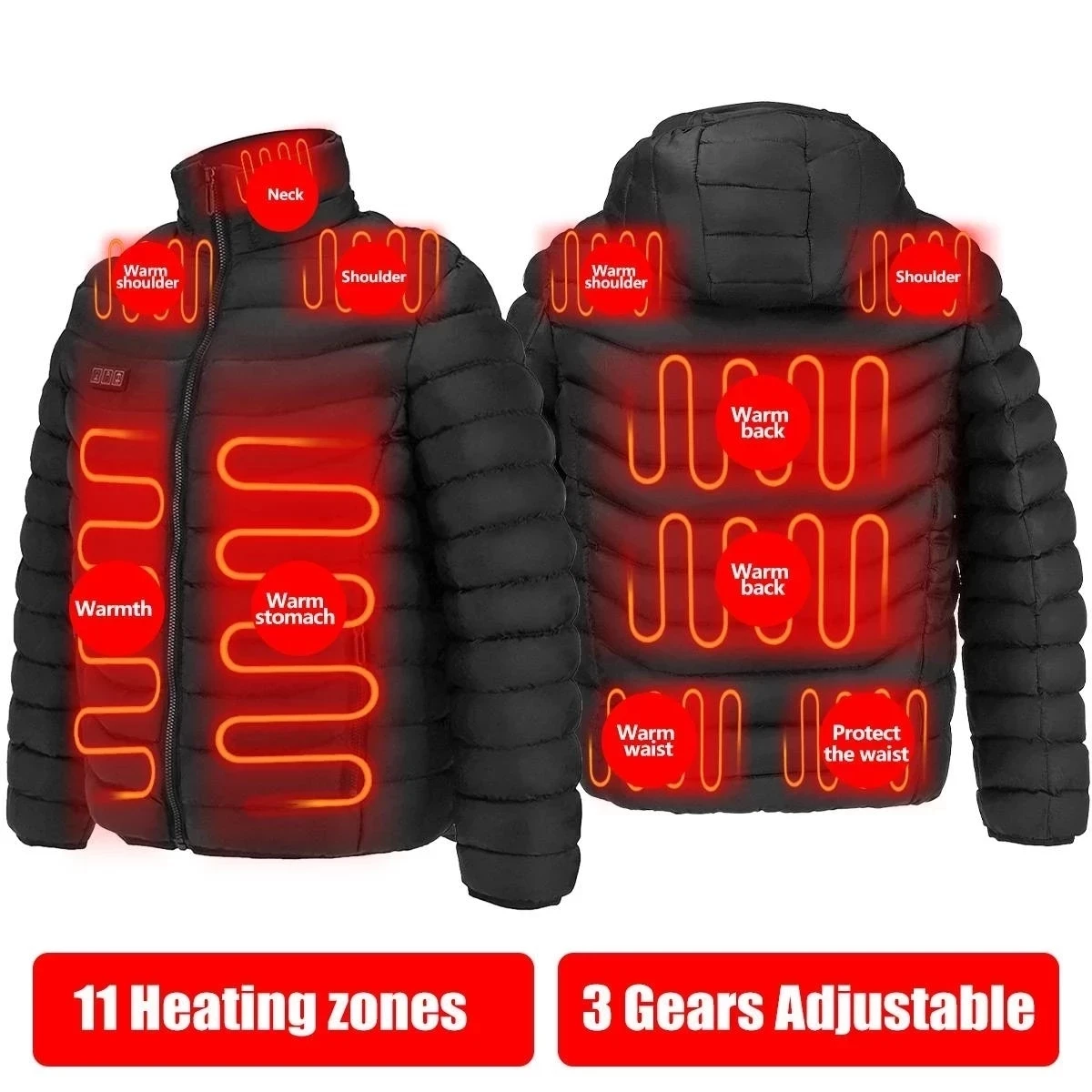 NEW Men Heated Jackets Outdoor Coat USB Electric Battery Long Sleeves Heating Hooded Jackets Warm Winter Thermal Clothing