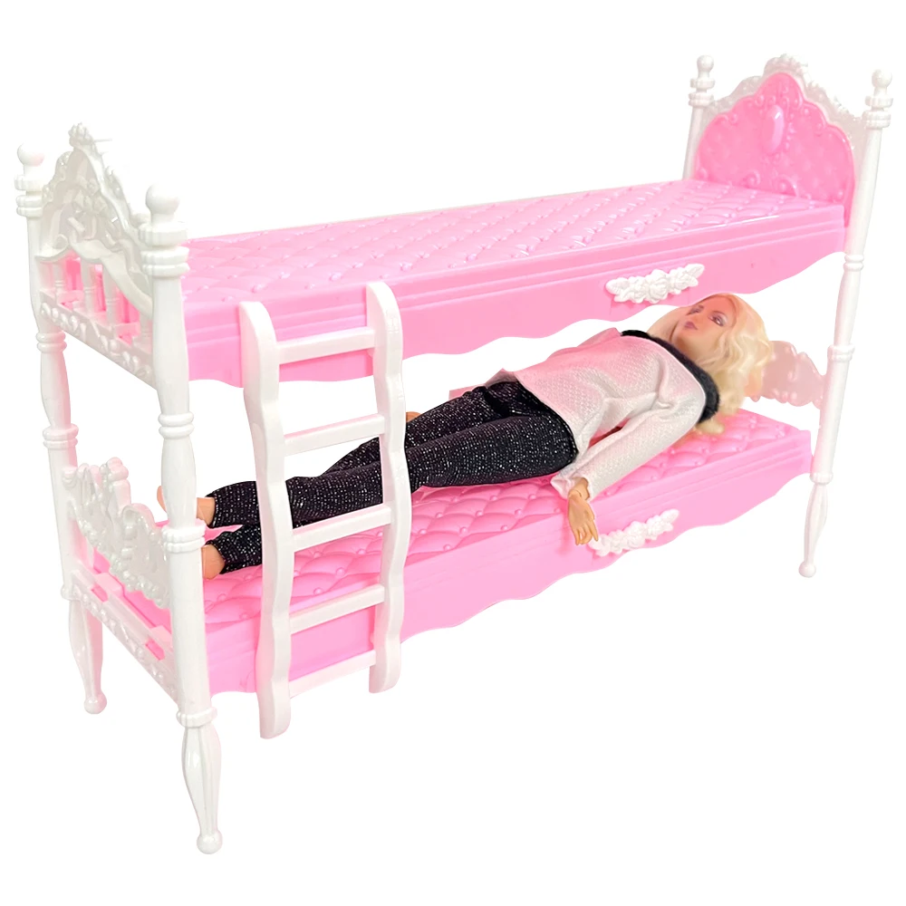 NK 1 Pcs Pink Bunk Doll Bed Dollhouse Furniture Princess Gir