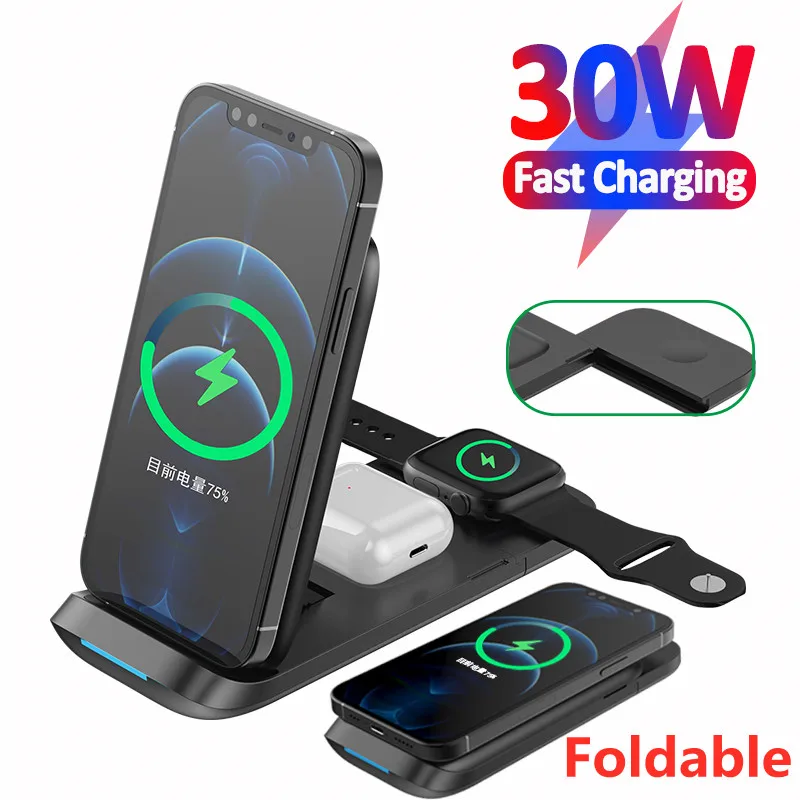 

The Car Households Are Two -port USB2.4A Travel Ca 30W Fast Qi Wireless Charger Stand For iPhone 13 12 11 XS XR X 8 3 in 1