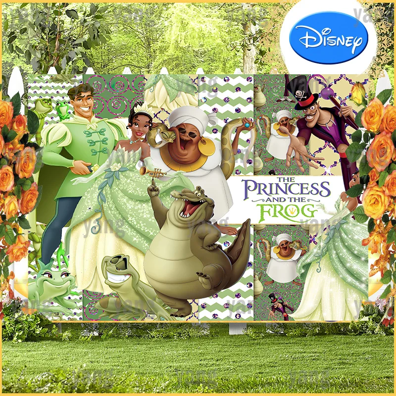 Custom Disney Princess and The Frog Backdrop Tiana Party Background Baby Shower Birthday Green Decorative Pattern Decoration