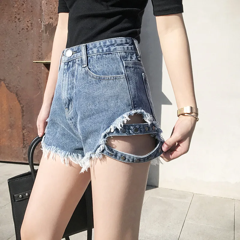 

New Summer Women High Waist Button Wigh Leg Jeans Shorts Casual Female Loose Fit Blue Denim Shorts Hot Pants Dropshipping
