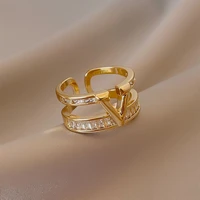 new korean fashion light luxury high quality double geometric letter open ring gift banquet woman jewelry ring 2022