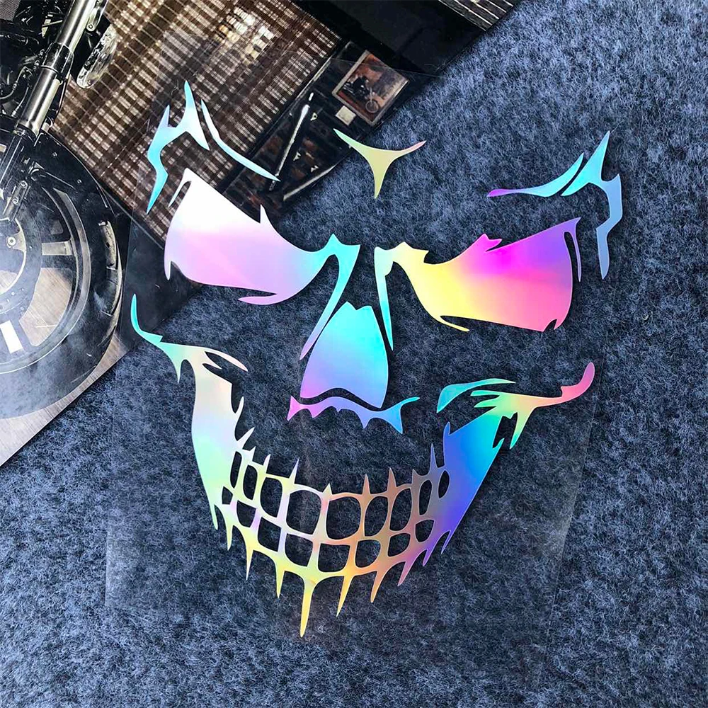 Светоотражающие/лазерные радужные автомобильные наклейки с черепом, боковая дверь, мотоцикл, мотоцикл, скутер, тело, окно, декоративные наклейки