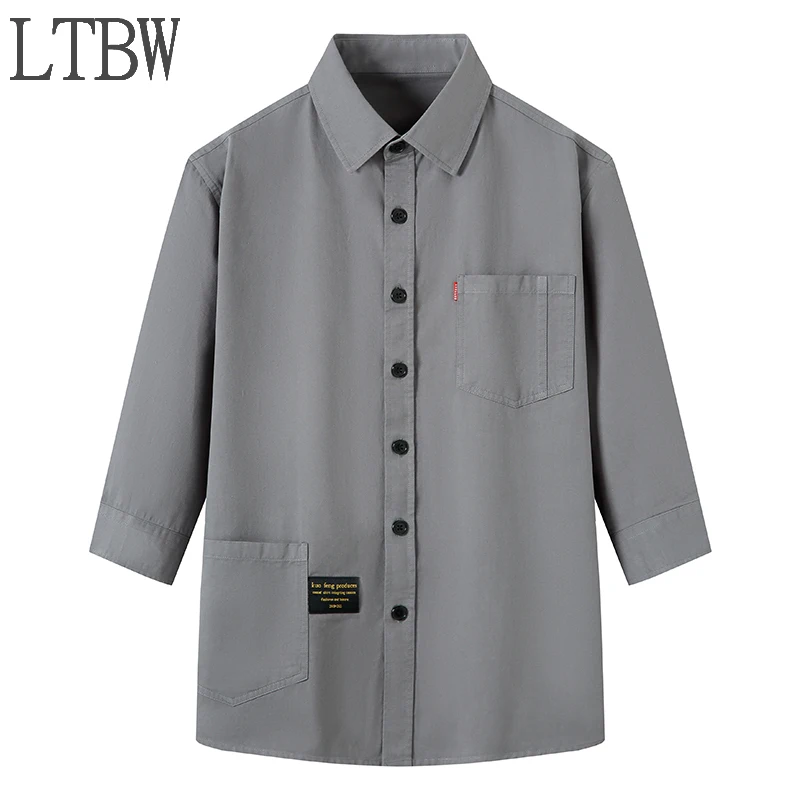 LTBW Men's 3/4 Sleeve Shirts Casual Cargo Shirts Classic Tops with Pockets