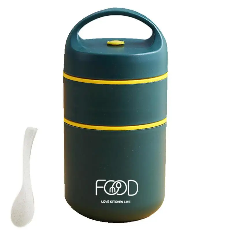 

Stackable Thermal Containers 2-Tier Double Wall Vacuum Insulated Food Jar Thermos For Hot Food Stainless Steel Leak Proof Wide