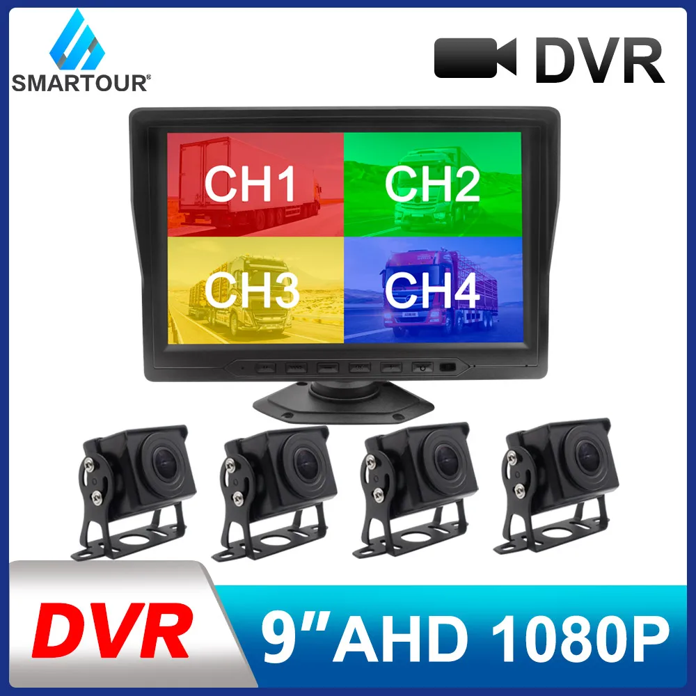 

4CH AHD 1080P 9-дюймовый IPS монитор для грузовика, автобуса, с 4 каналами, передняя, задняя, левая, правая AHD парковочная камера