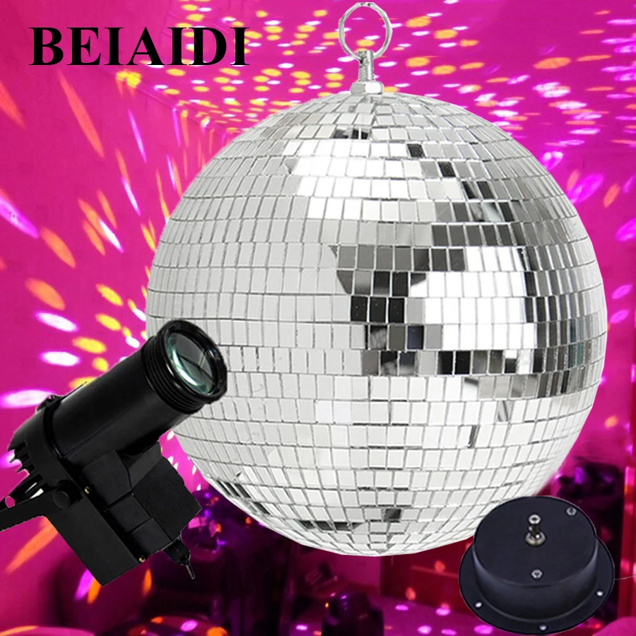 

25CM 30CM Hanging Reflective Mirror Ball With 10W RGB Beam Pinspot Lamp Wedding Birthday Stage Effect Party Bar KTV Disco Light
