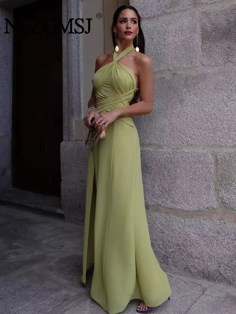 

Nlzgmsj TRAF Halter Женские летние платья Женские элегантные вечерние платья 2023 Сексуальные вечерние платья