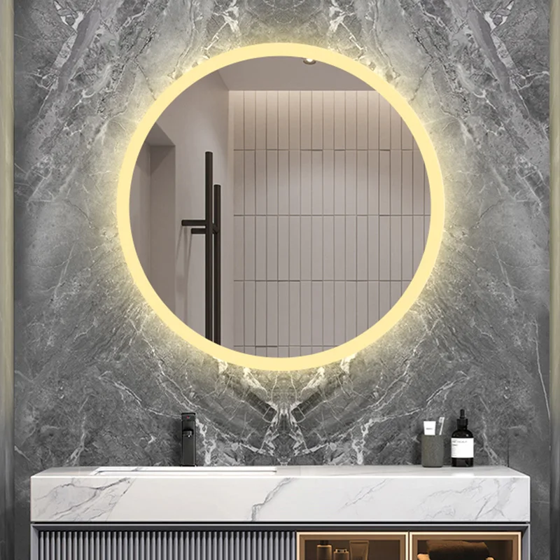 

Makeup Large Mirror Lights Round Aesthetic Nordic No Fog Mirror Backlight Modern Espelho Grande Para Quarto Bathroom Accessories