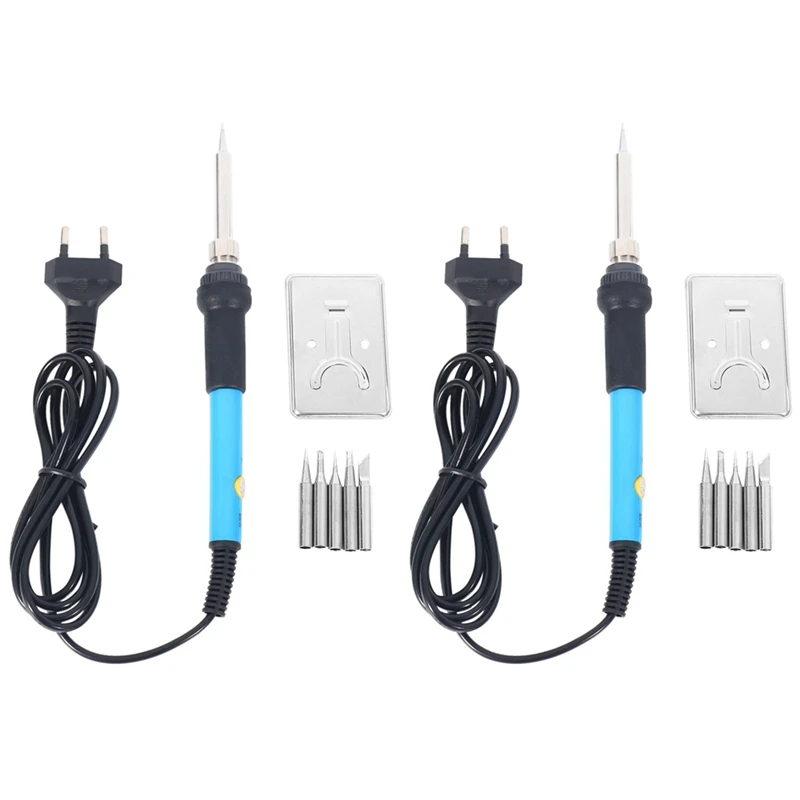 

2X 60W Adjustable Temperature Electric Soldering Iron Handle Heat Pencil Tool With Iron Tips Stand EU PLUG