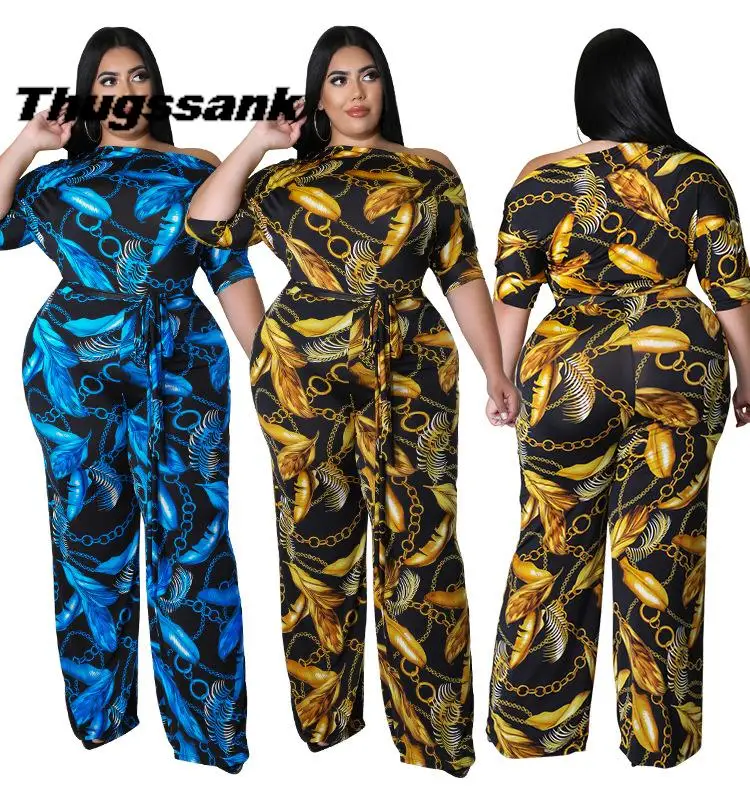 

Oversized Women's 2022 Summer New Oblique Shoulder Printed Mid Sleeve Jumpsuit New summer clothes for women