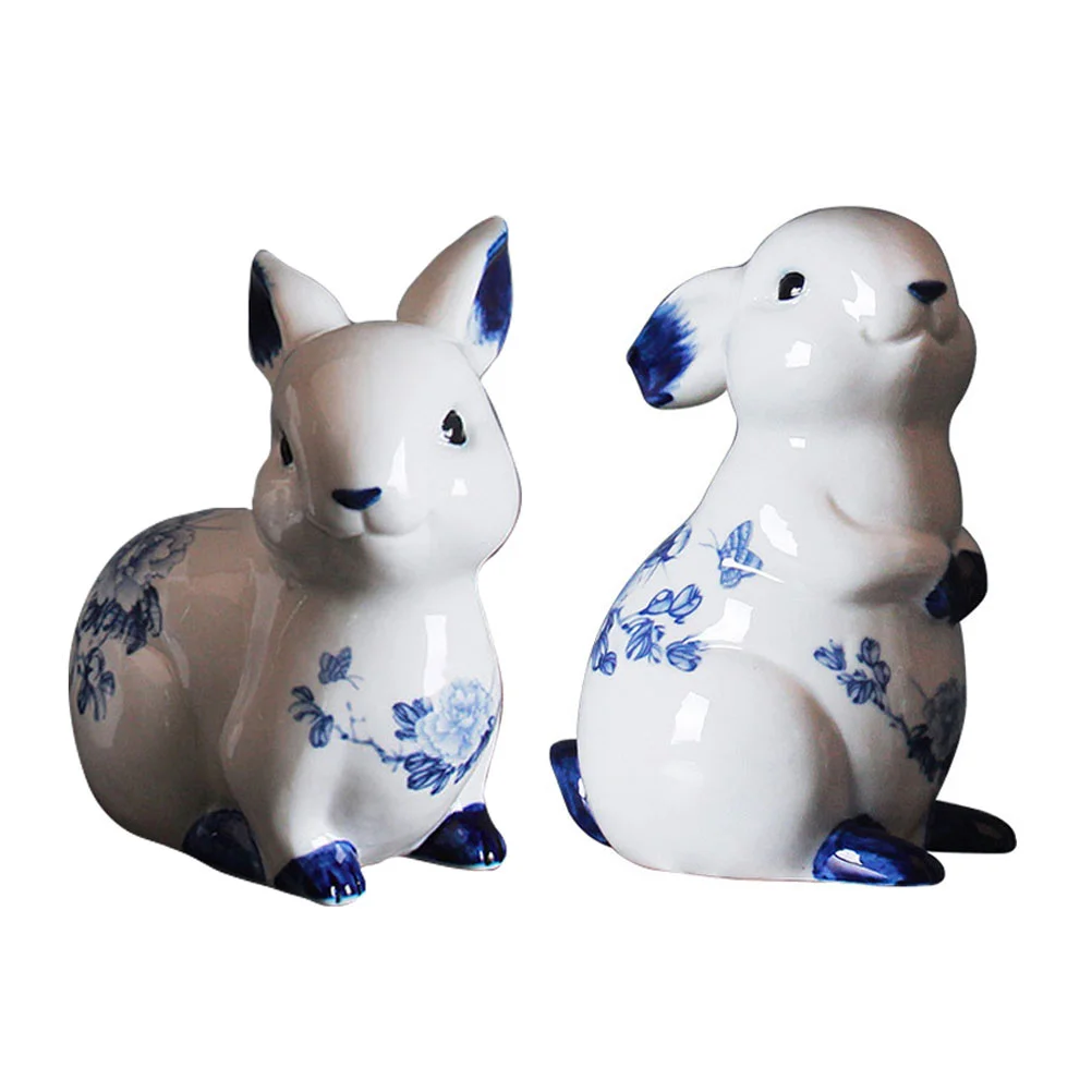 

2pcs Small Ceramics Craft Bunny Adornment Vivid Rabbit Desktop Ornaments