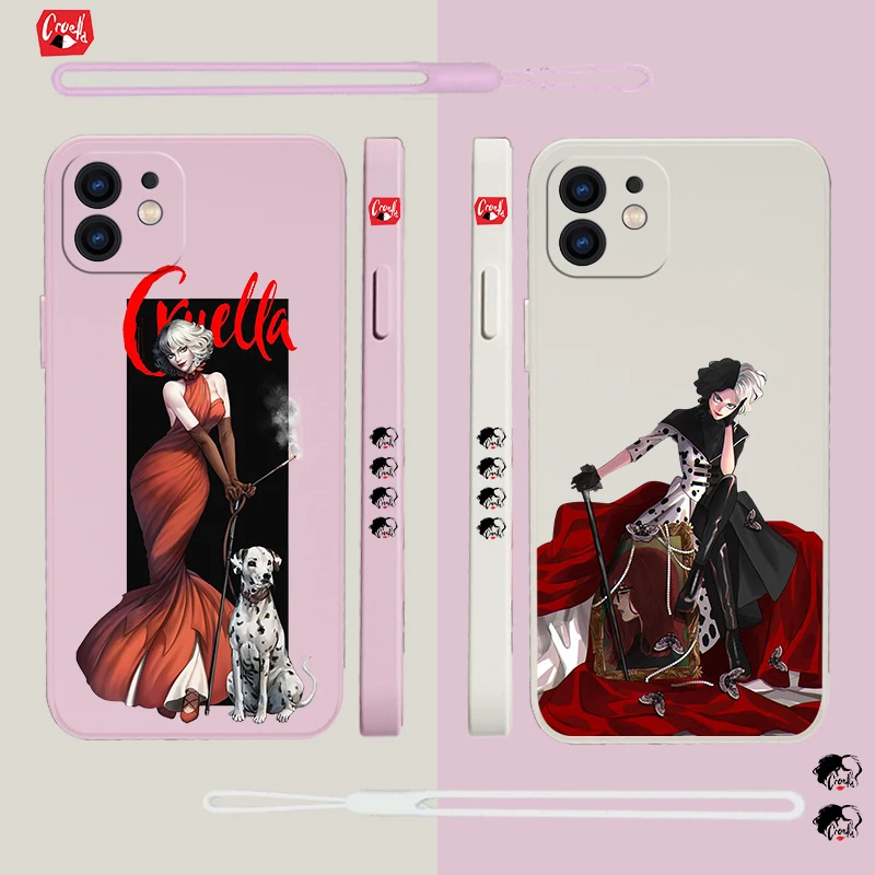 

Disney Cruella Phone Case For iPhone 14 13 12 11 Pro Max Mini X XR XS MAX SE20 8 7 Plus 6 6S Plus Silicone Cases with Hand Strap