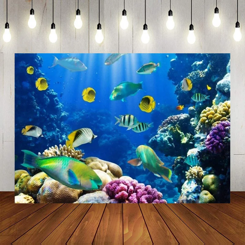 

Underwater Shark Deep Under Sea Seabed World Great White Shark Photography Backdrop Background Birthday Party Banner Decoration