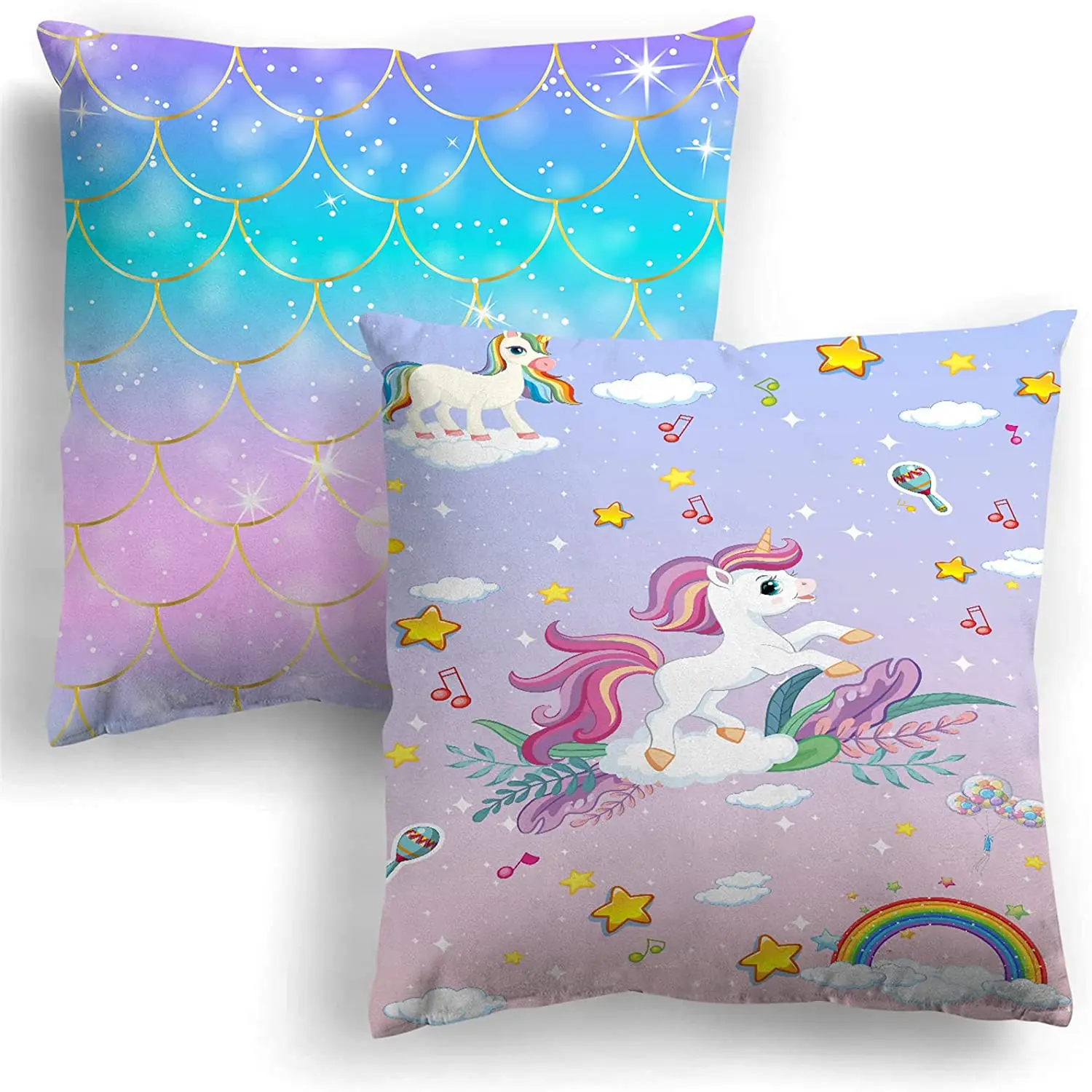 

Mermaid Unicorn Cushion Covers 45x45cm Children's Velvet Cushion Cover Plush Sofa Cushion Cover with Zip Cushion Covers Girls 2P