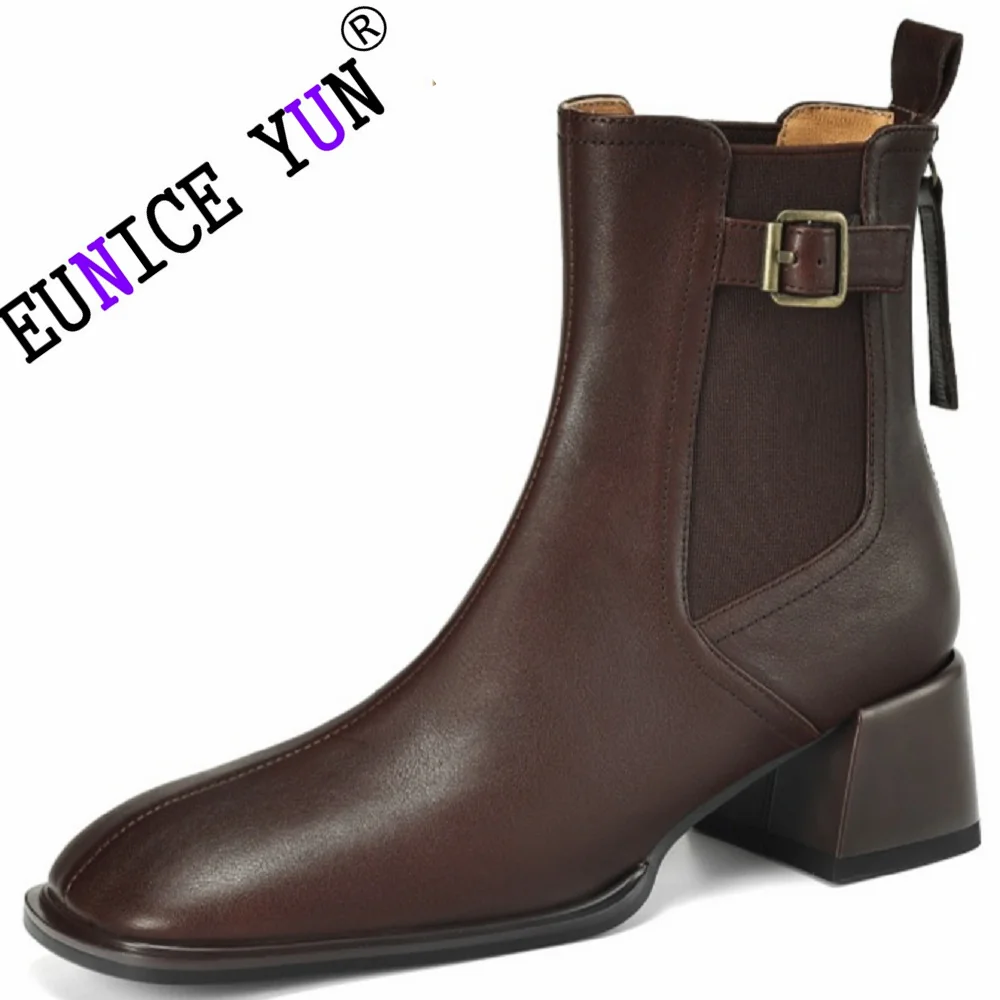 Ботильоны женские из натуральной кожи на толстом каблуке осень/зиму