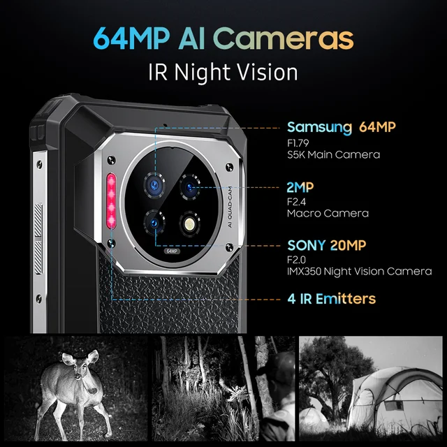 Oukitel-teléfono inteligente WP19 resistente, con visión nocturna, 21000 mAh, 8 GB, 256 GB, cámara de 64M, 90Hz, Helio G95 5