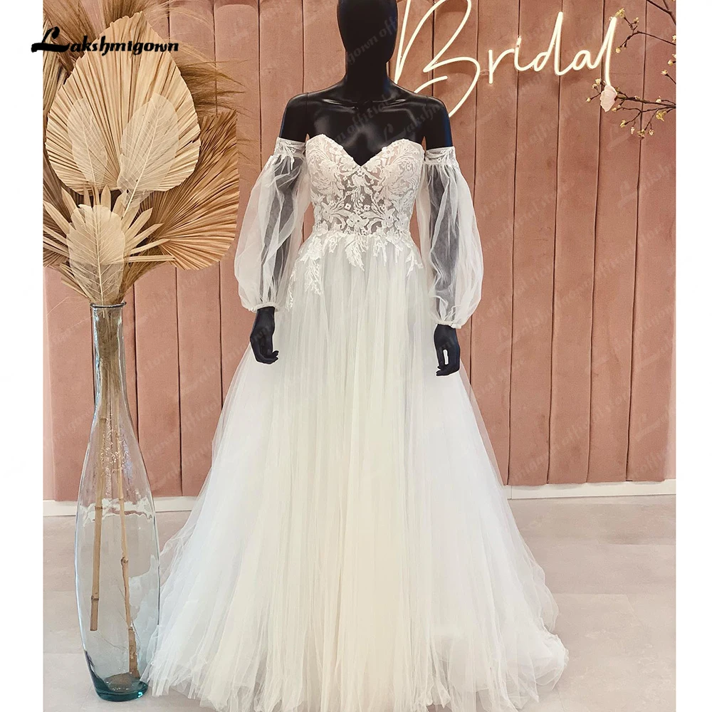 

Халат Lakshmigown Mariee с открытыми плечами, ТРАПЕЦИЕВИДНОЕ свадебное платье с длинным рукавом для женщин, свадебное платье для приема