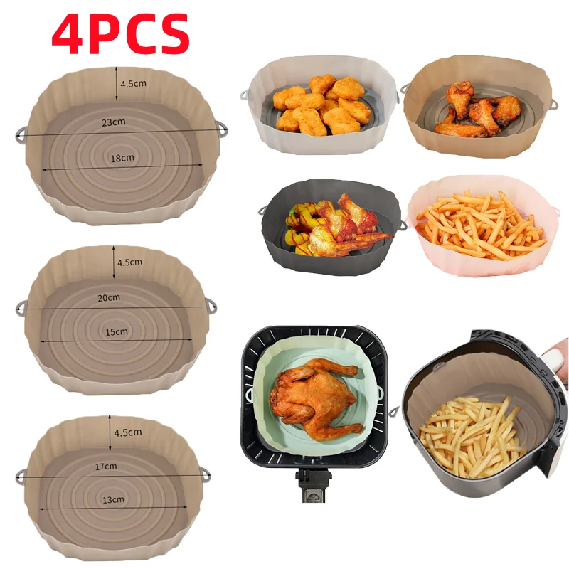 

Silicone Air Fryers Oven Baking Tray Round Replacement Grill Pan Airfryer Accessories Kitchen Fried Chicken Basket Mat Fryer Pot