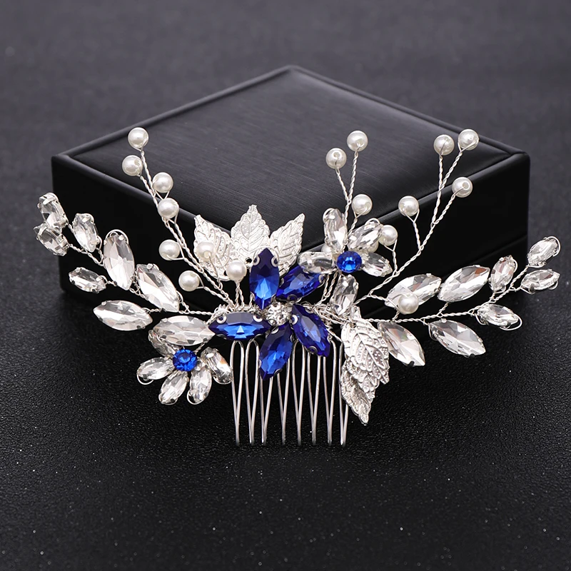 

Trendy Crystal Hair Comb Bride Tiara Wedding Hair Accessories Handmade Leaf Pearl Women Hairpins Bridal Hair Jewelry Headpiece