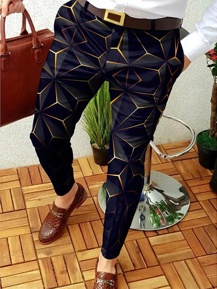 

Men Business Casual Trousers Geometric Pattern Print Straight Long Pants Mens Spring Autumn Fashion Streetwear Men Clothing