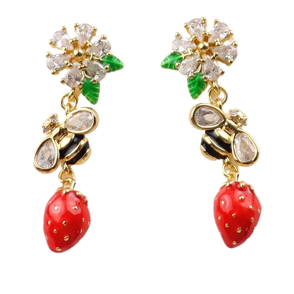 Изысканный комплект ювелирных изделий ожерелье и серьги с цветком клубники