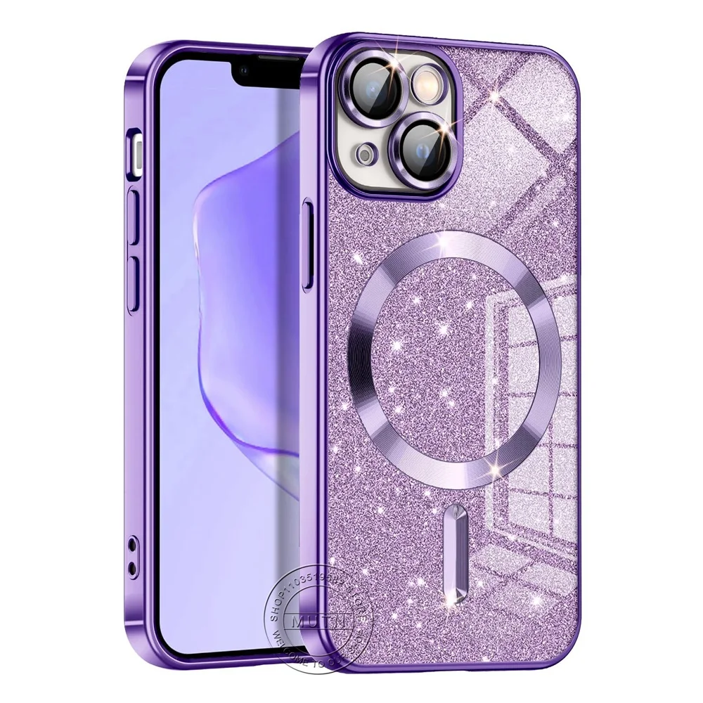 Блестящий чехол с глиттером для iPhone 16 15 14 13 12 11 Pro Max Plus ...