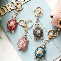 uxurious fashion crystal keychain rings for women turtle keychain alloy keyring holder for charm bag
