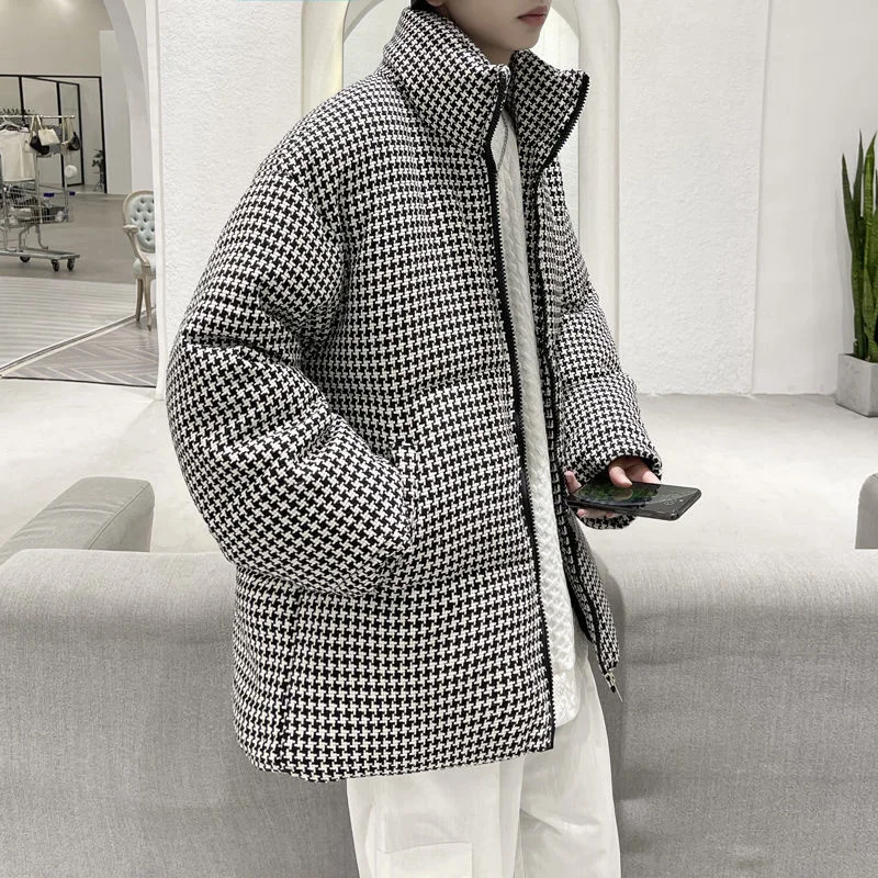 Winter Jacket Men Warm Fashion Retro Casual Plaid Thickening Jacket Men Streetwear Korean Loose Short Coat Mens Large Size M-5XL