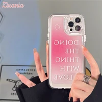 pink gradient letter cute bear bracket transparent phone case for iphone 13 12 11 xs xr x pro max 8 7 plus thin shockproof cover